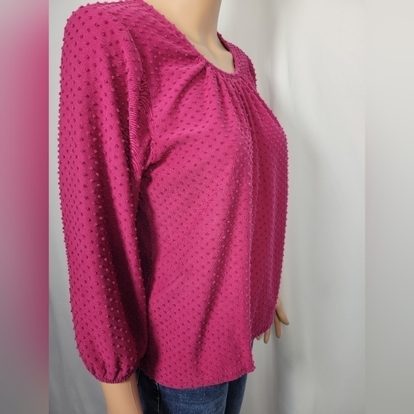J. Crew Long Sleeve Polka Dot Pink Top - Picture 4 of 12